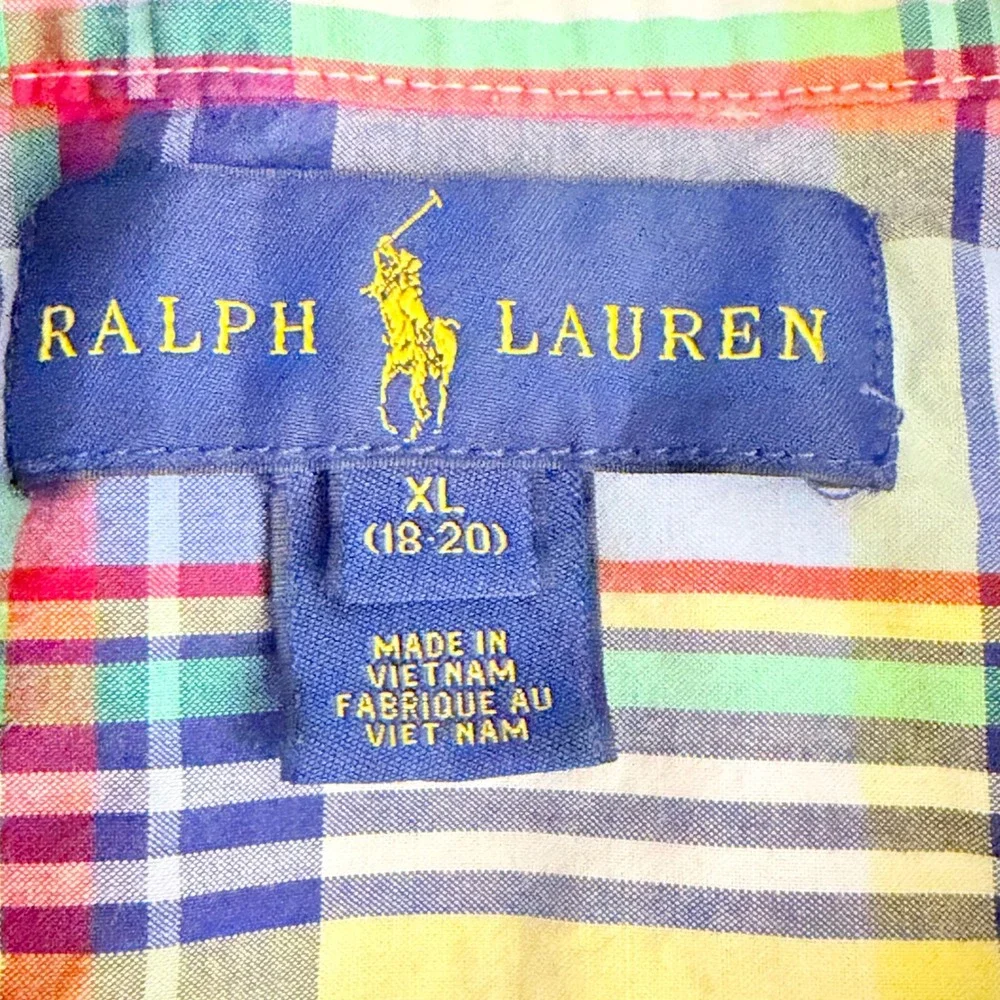 Ralph Lauren Button Down Shirt Boys XL Multicolor Madras Plaid Classic Pony Prep